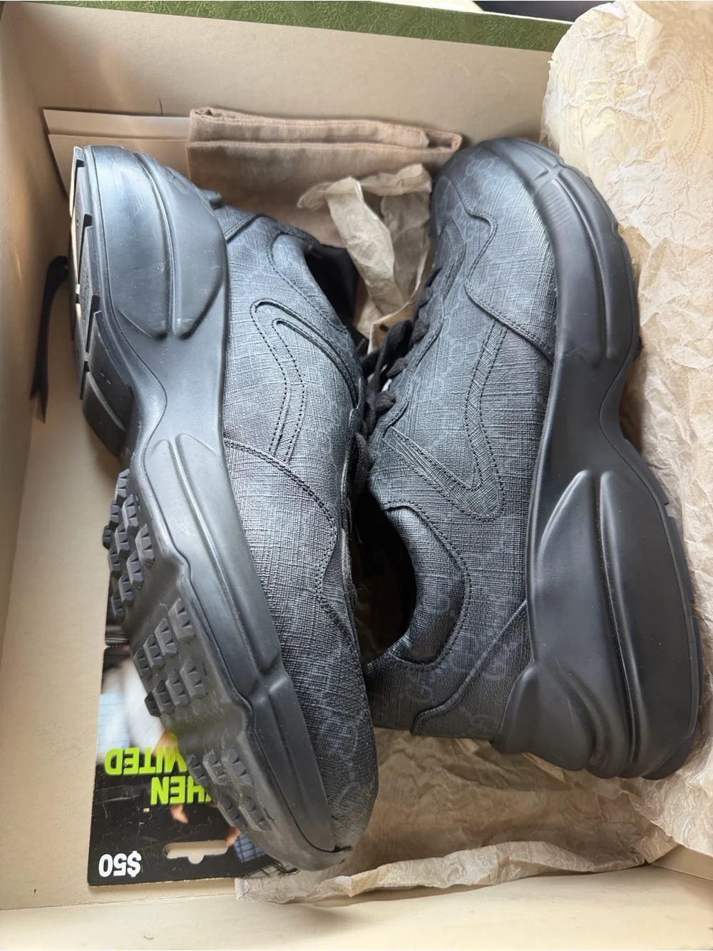 Gucci Men’s All-Black Leather Logo Runner Sneakers